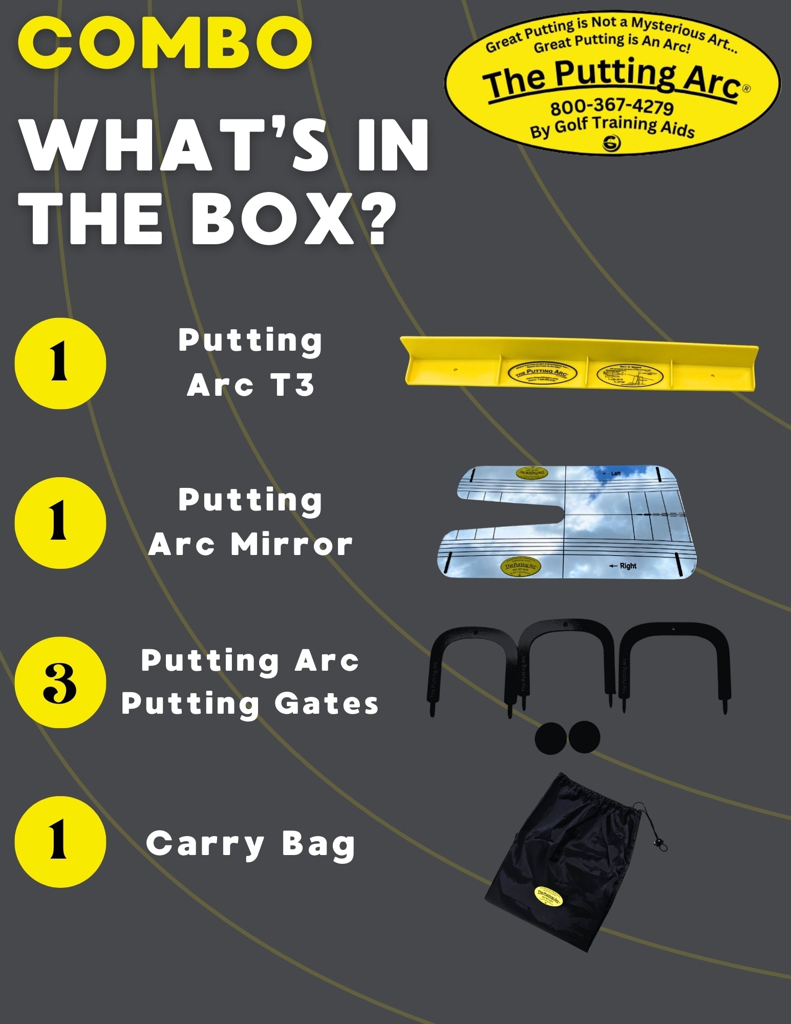 Golf Training Aid Putting Arc Mirror Bundle with T3 and Gates