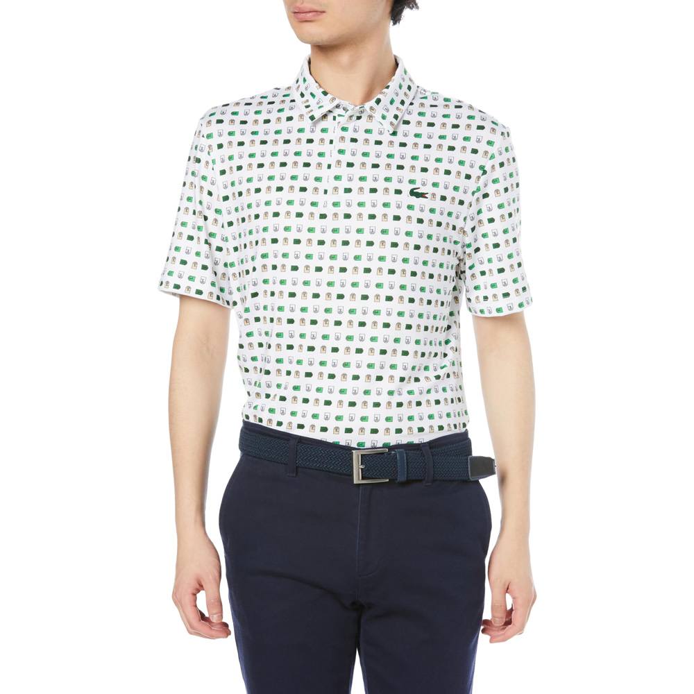 Lacoste Printed Recycled Polyester Golf Polo White/Beige - FW23 Men