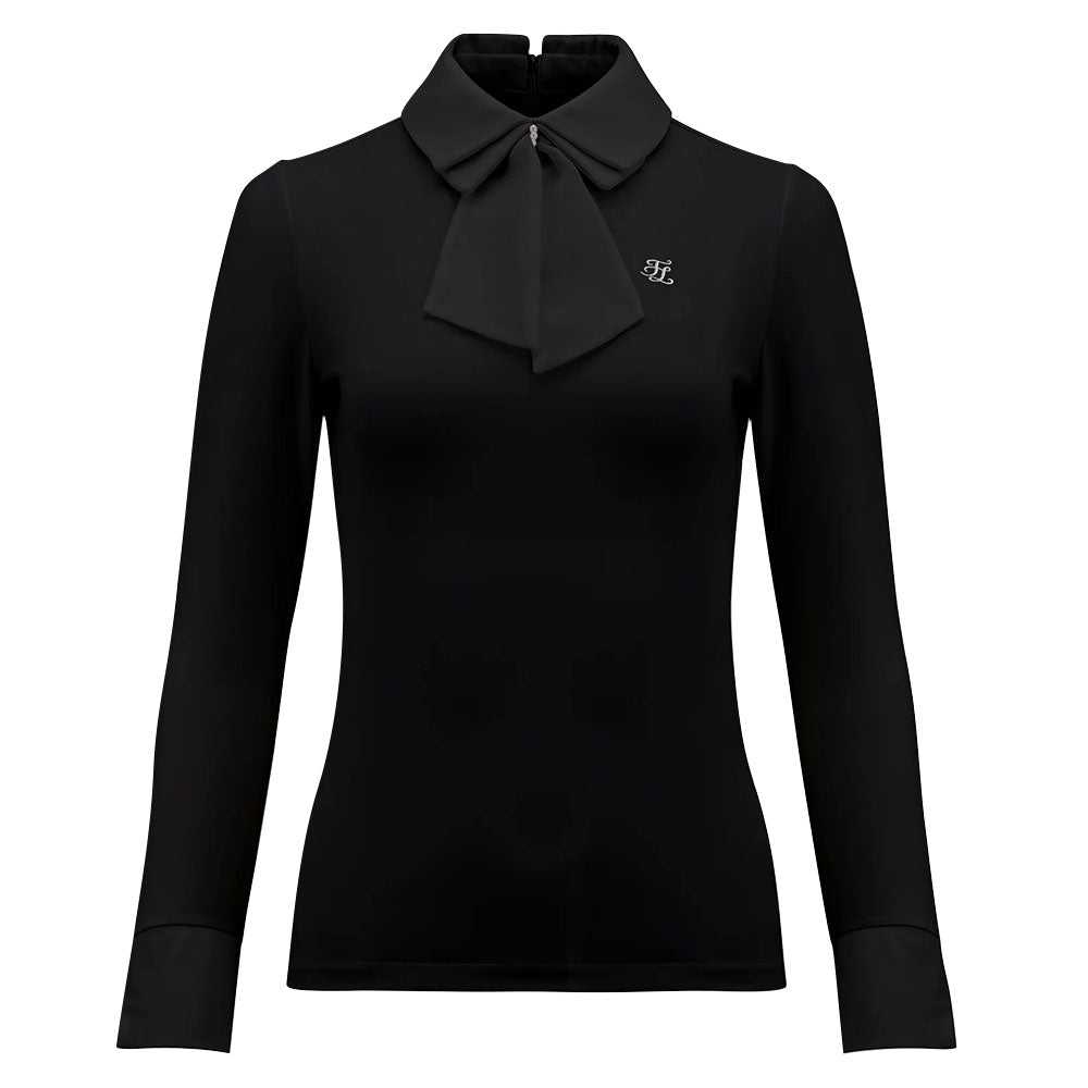 Fairliar Chiffon Ribbon Collar Golf Polo Black - FW23 Women