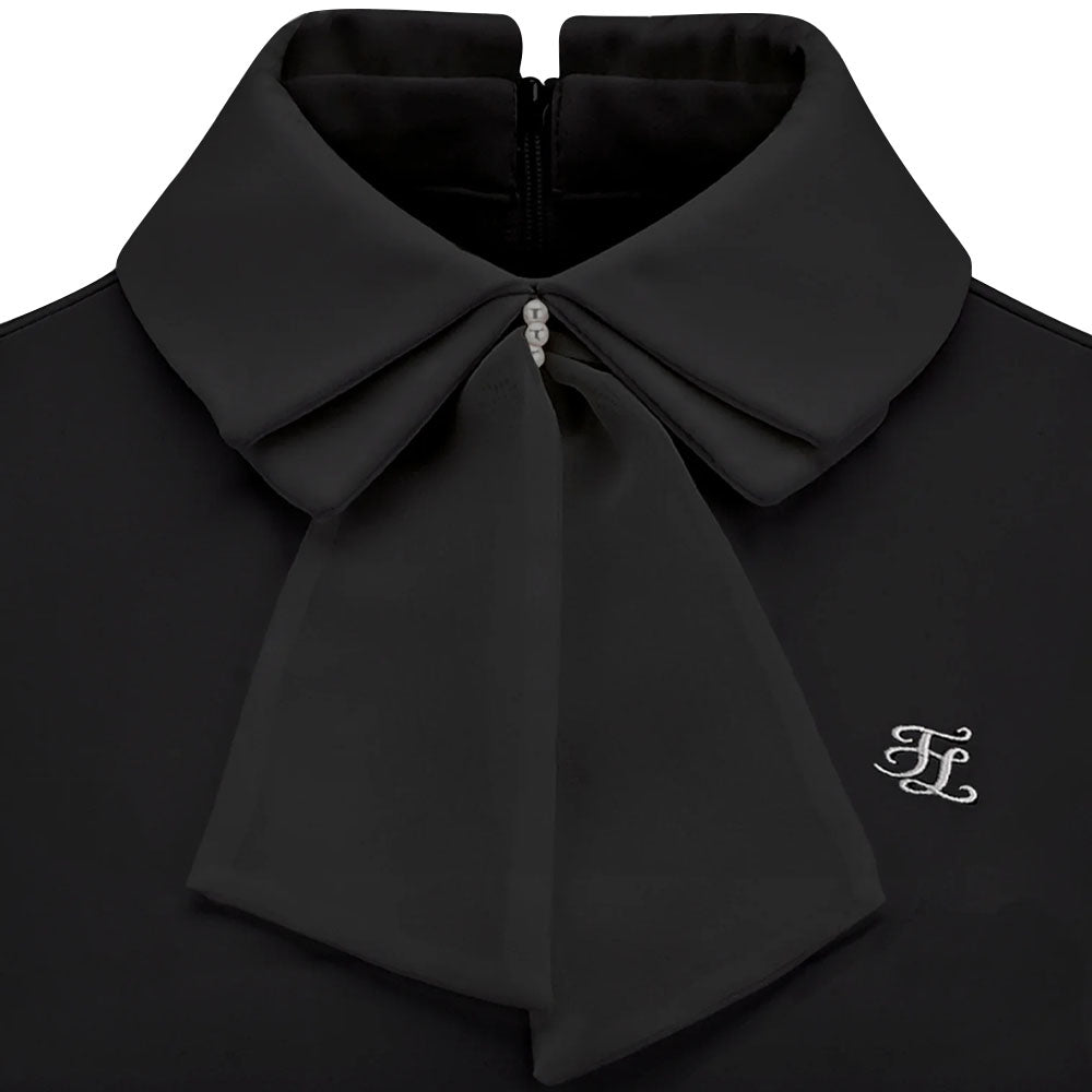 Fairliar Chiffon Ribbon Collar Golf Polo Black - FW23 Women