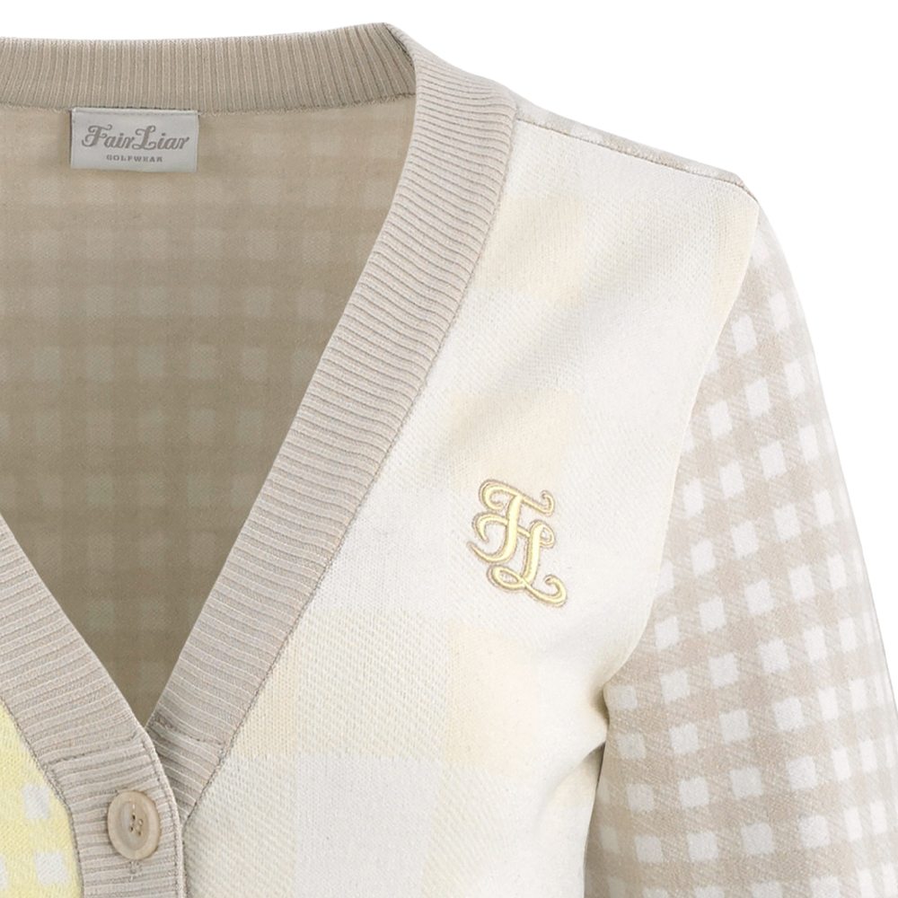 Fairliar FL Gingham Checkered Golf Cardigan Lemon - FW24 Women