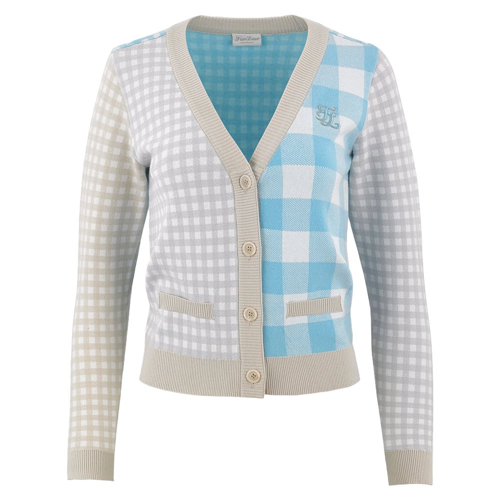 Fairliar FL Gingham Checkered Golf Cardigan Turquoise - FW24 Women