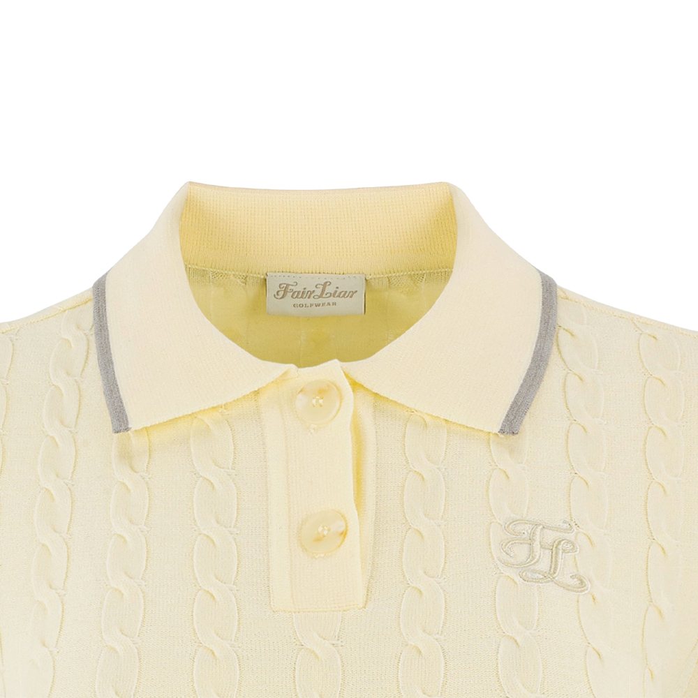 Fairliar Cable Collar Cropped Knit Golf Polo Lemon - FW24 Women