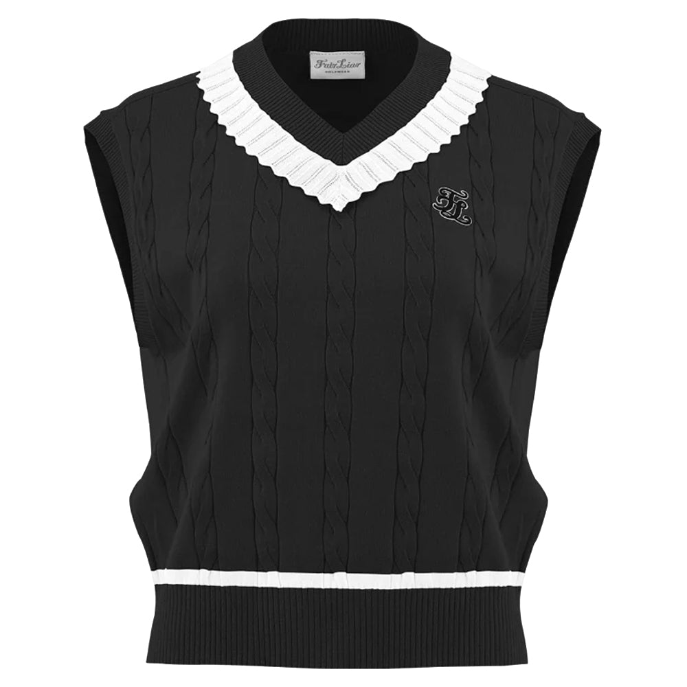 Fairliar V-neck Frill Knit Golf Vest Black - FW24 Women