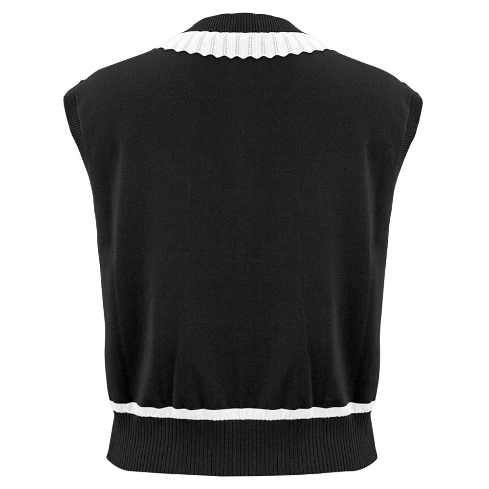 Fairliar V-neck Frill Knit Golf Vest Black - FW24 Women