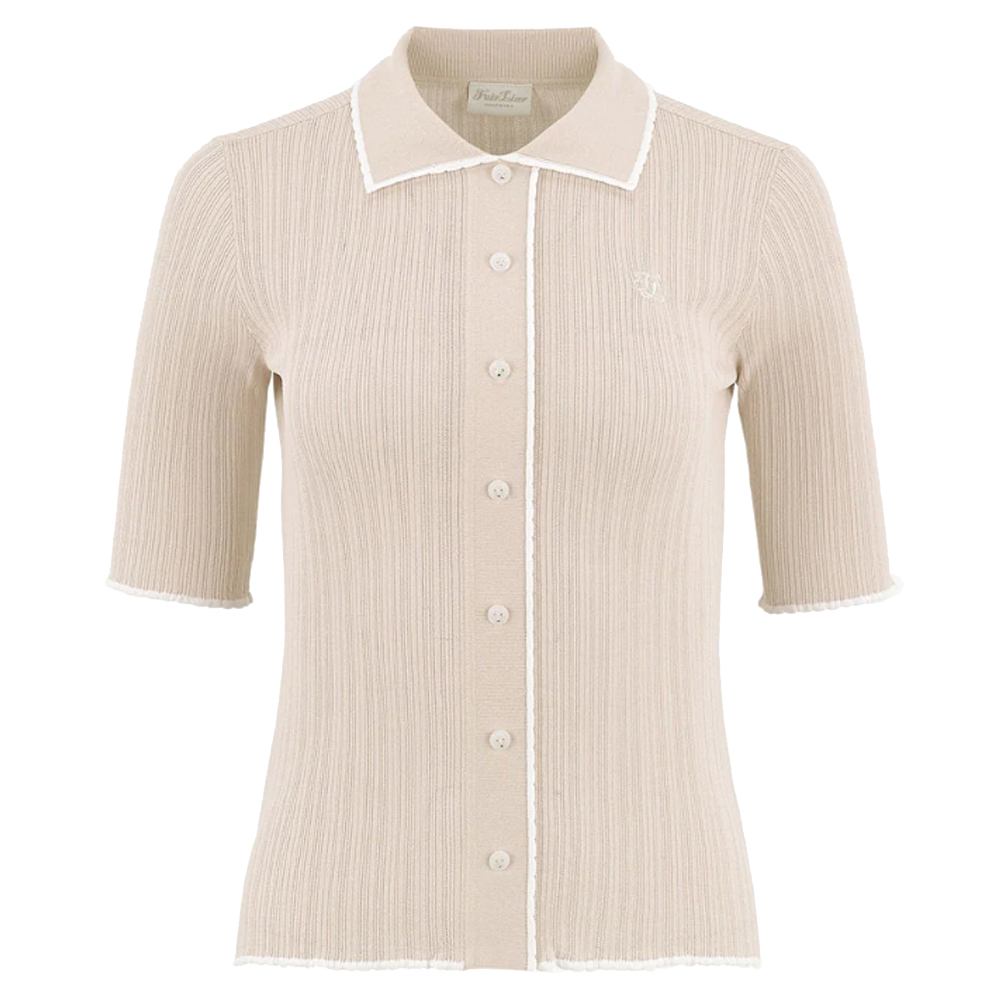 Fairliar Scallop Collar Cropped Sleeve Knit Golf Polo Beige - SS24 Women