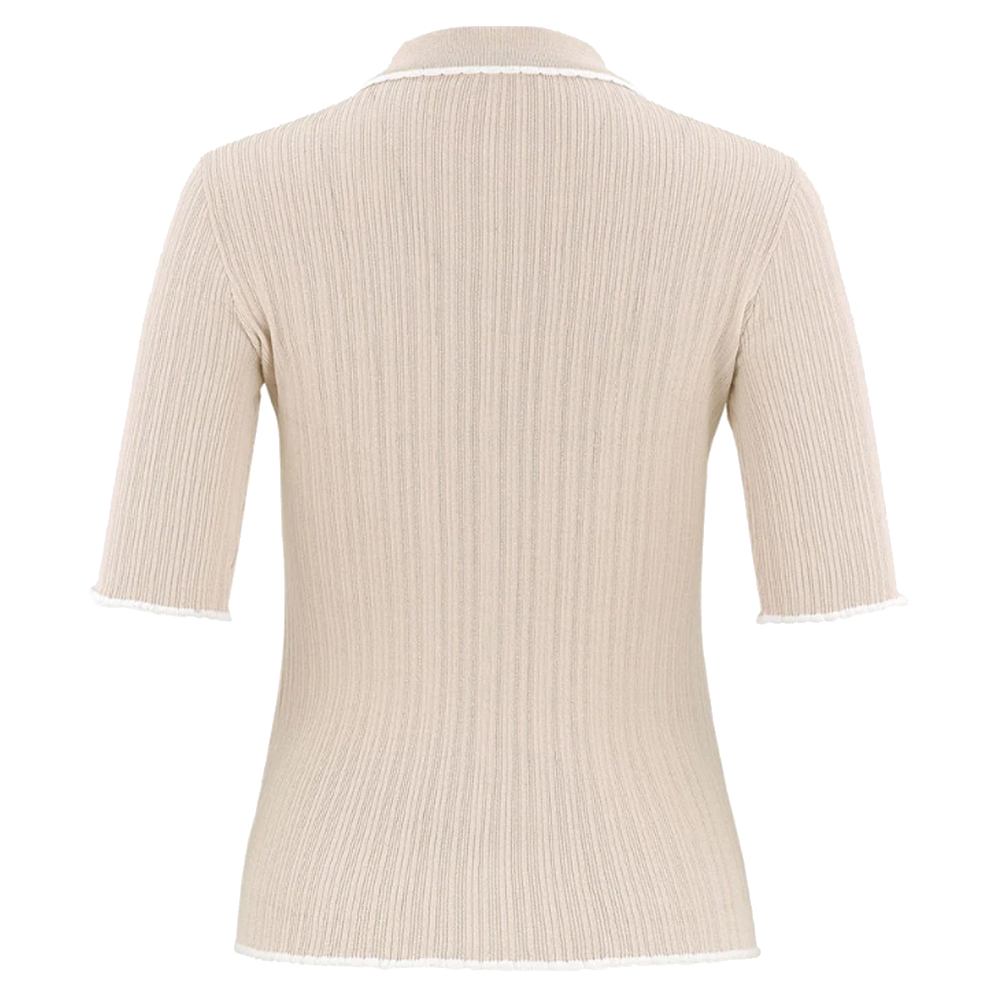 Fairliar Scallop Collar Cropped Sleeve Knit Golf Polo Beige - SS24 Women