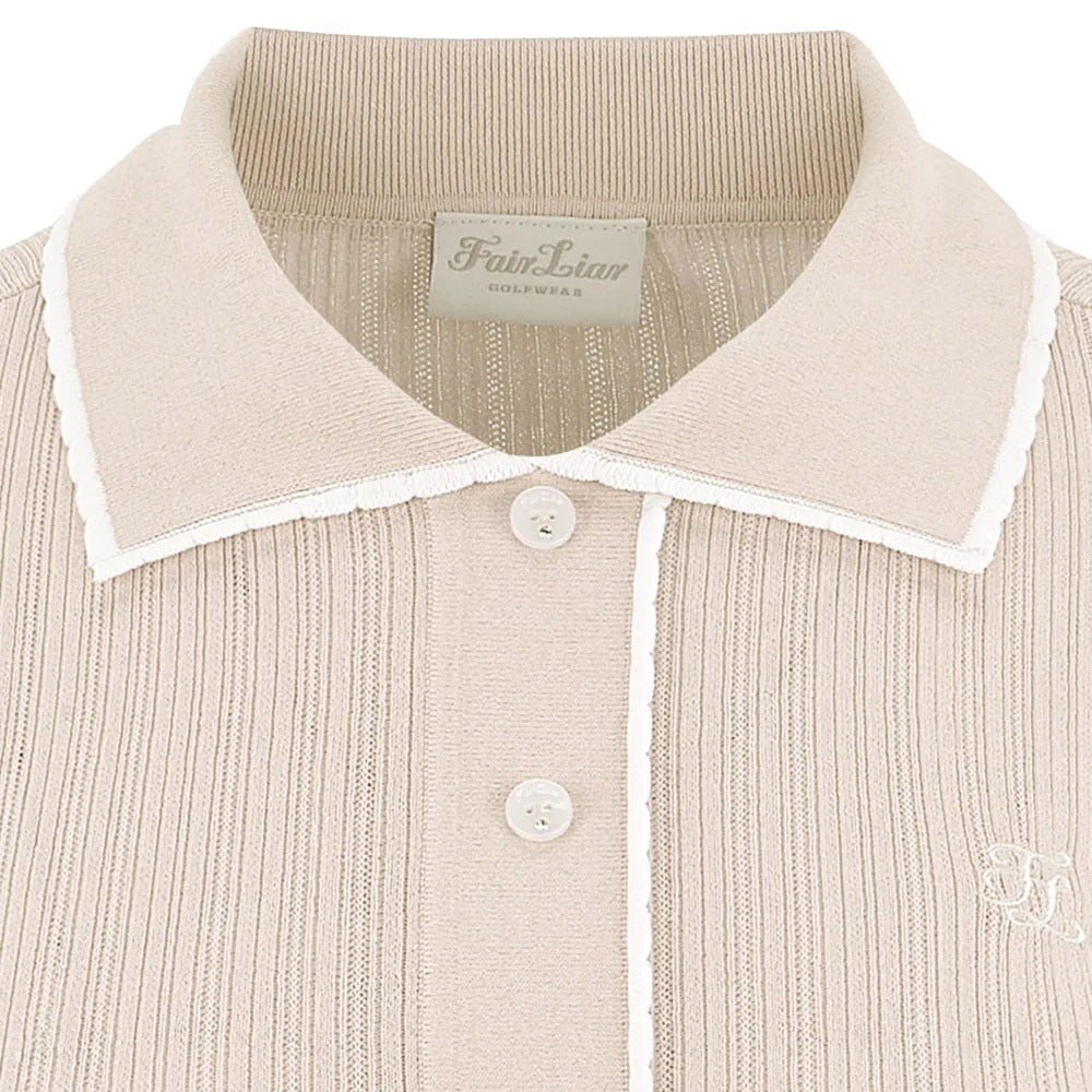 Fairliar Scallop Collar Cropped Sleeve Knit Golf Polo Beige - SS24 Women