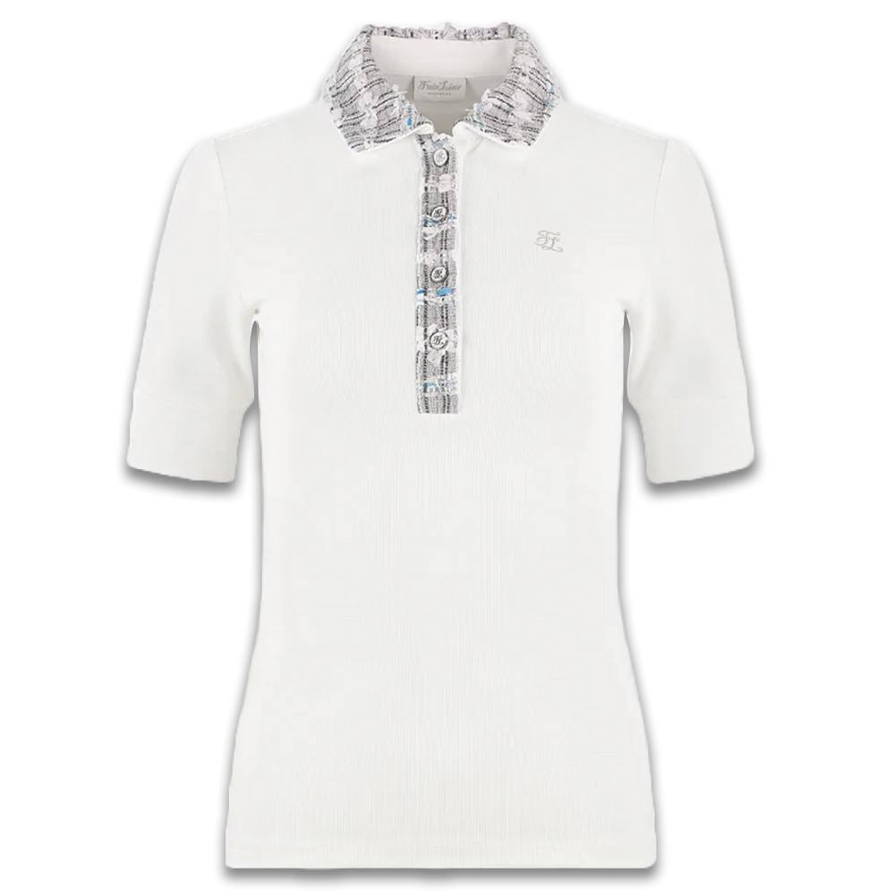 Fairliar Tweed Collar Shortsleeve Golf Polo White - SS24 Women