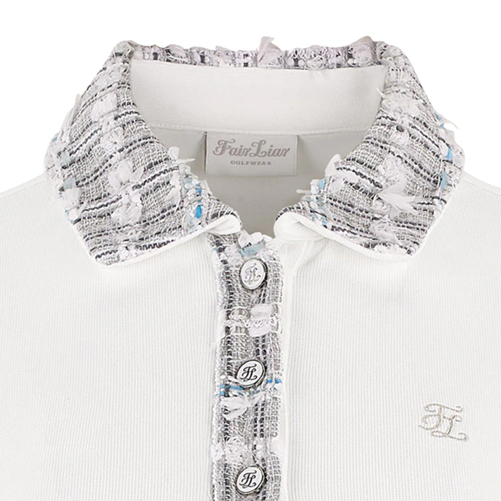 Fairliar Tweed Collar Shortsleeve Golf Polo White - SS24 Women