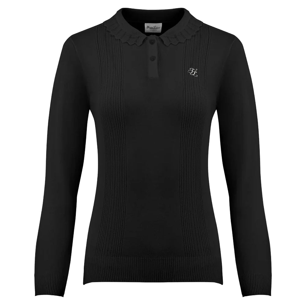 Fairliar Wave Collar Knit Golf Sweater Black - FW24 Women