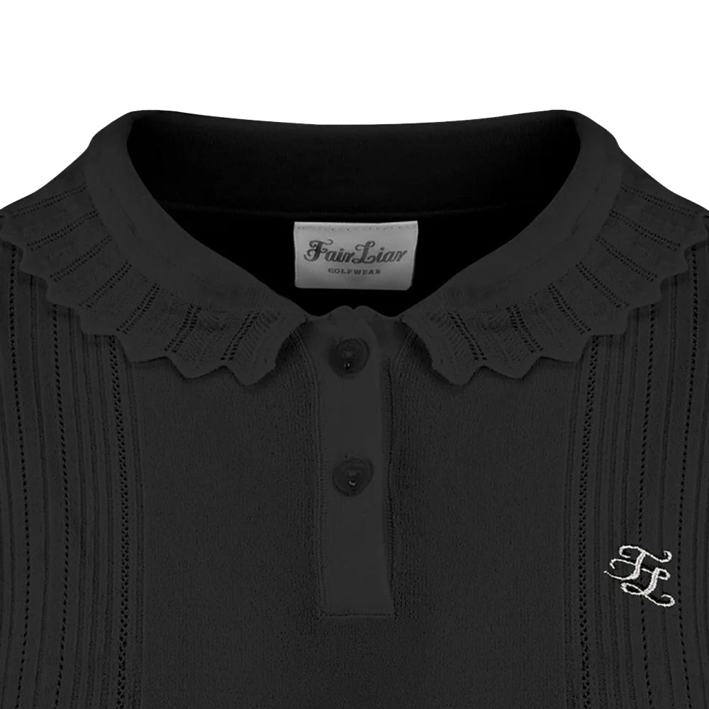 Fairliar Wave Collar Knit Golf Sweater Black - FW24 Women