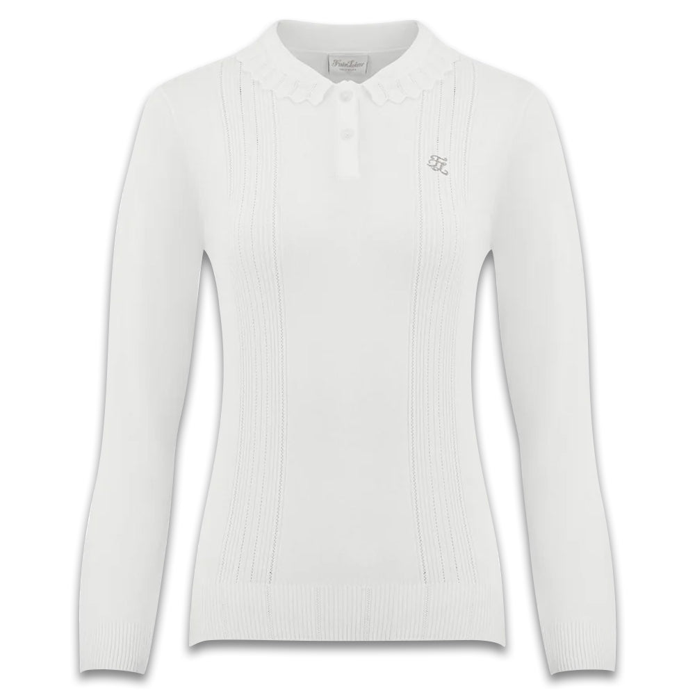 Fairliar Wave Collar Knit Golf Sweater White - FW24 Women