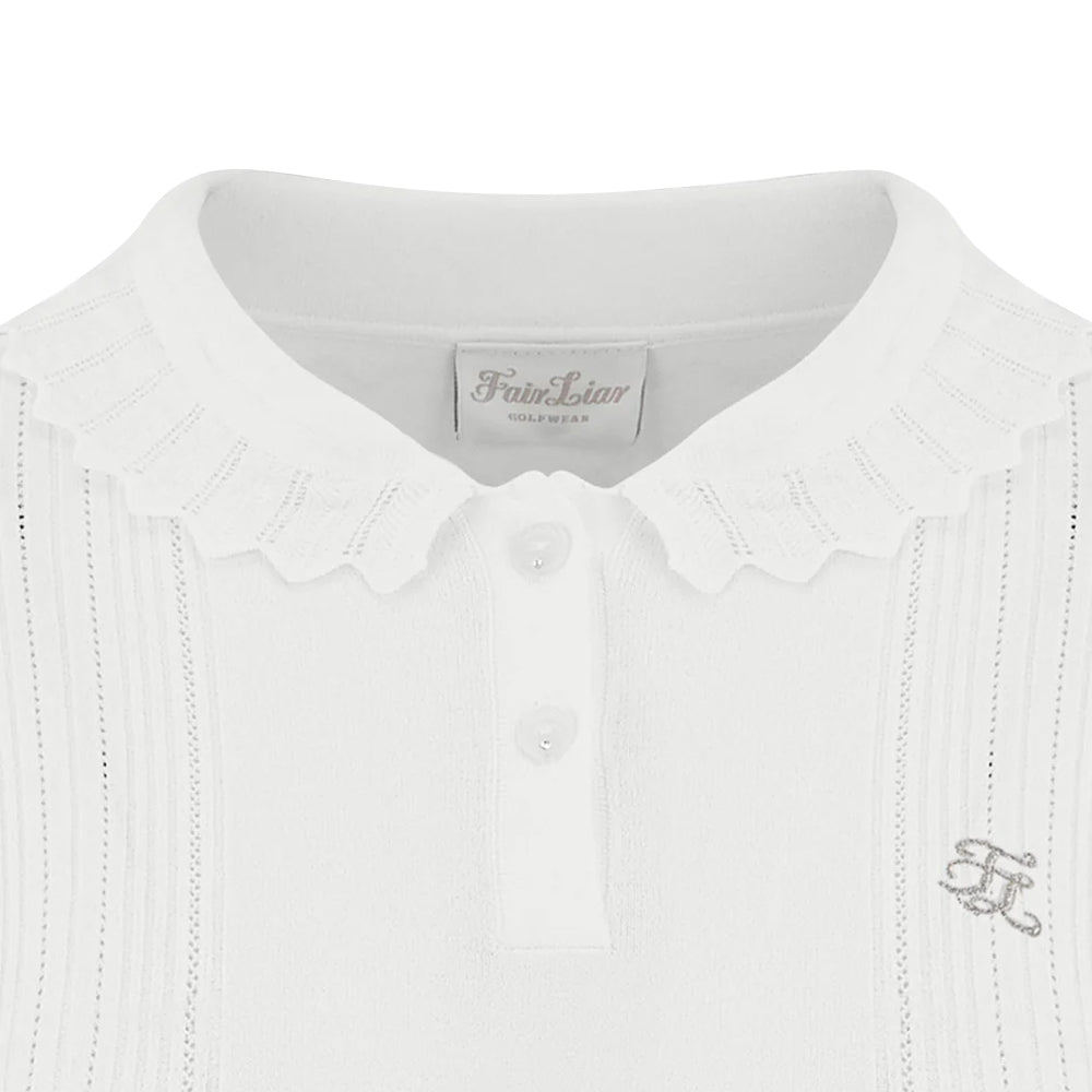 Fairliar Wave Collar Knit Golf Sweater White - FW24 Women