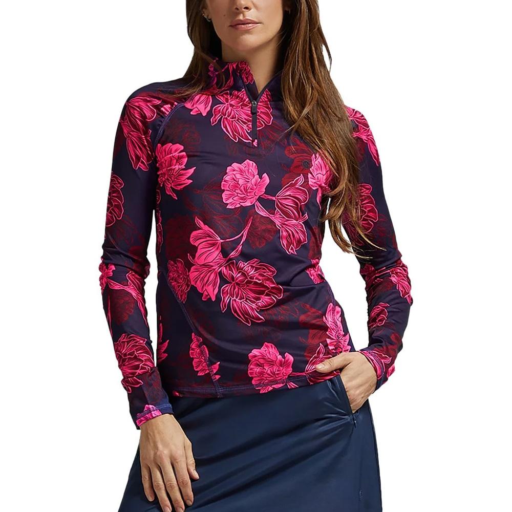 Gfore Contrast Stamped Floral Tech Ruched Q-Zip Golf Pullover 2024 Women