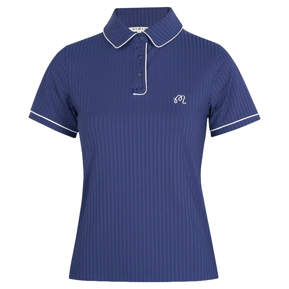 Malbon Anna Shortsleeve Golf Polo Navy/White - FW24 Women