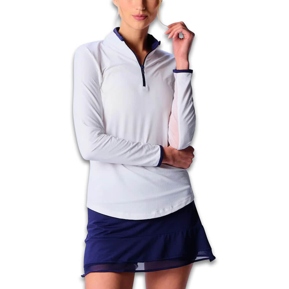 G Lifestyle Color Block Trim Q Zip Golf Pullover White/True Navy - SS25 Women